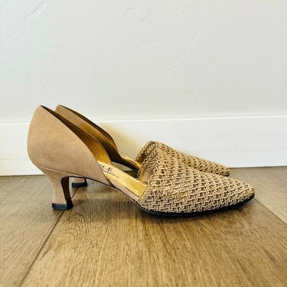 Nine West 80s vintage tan woven toe suade back Heels woman’s 8 - Picture 4 of 11